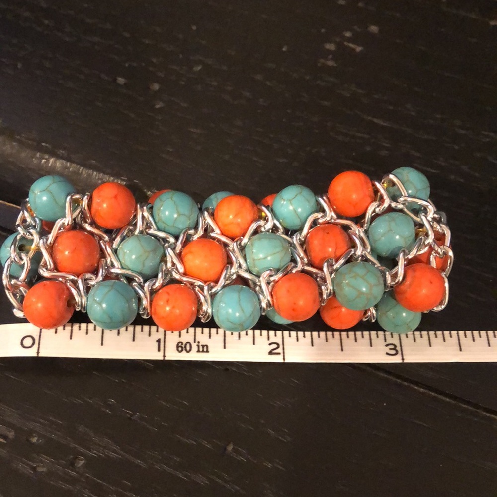 Stretch Bracelet - orange and turquoise - Picture 3 of 4